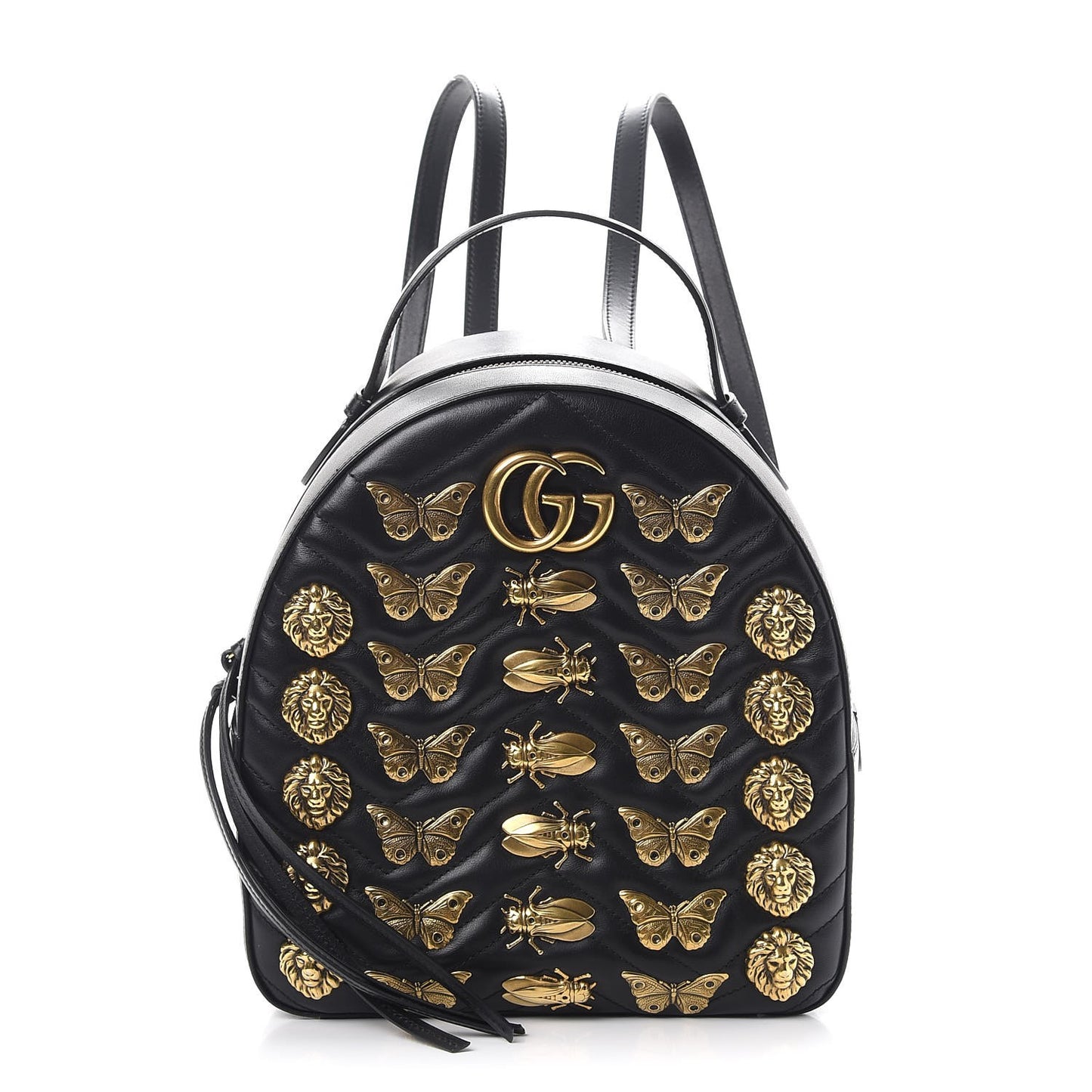 Calfskin Matelasse Animal Studs GG Marmont Dome Backpack Black