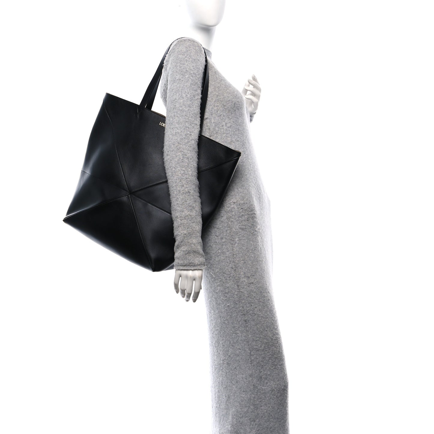 Shiny Calfskin Large Puzzle Fold Tote Black