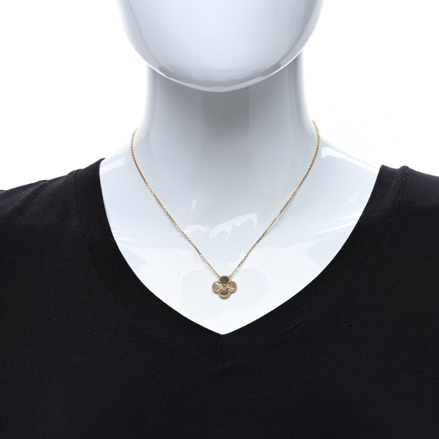 18K Yellow Gold Guilloche Vintage Alhambra Pendant Necklace