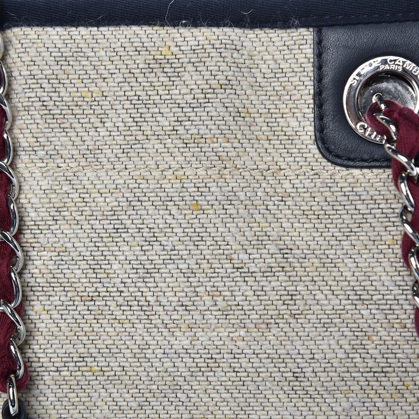 Striped Canvas Small Deauville Tote Beige