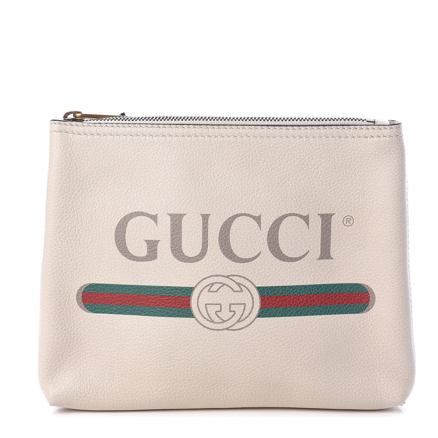 Pebbled Calfskin Medium Logo Portfolio Clutch White