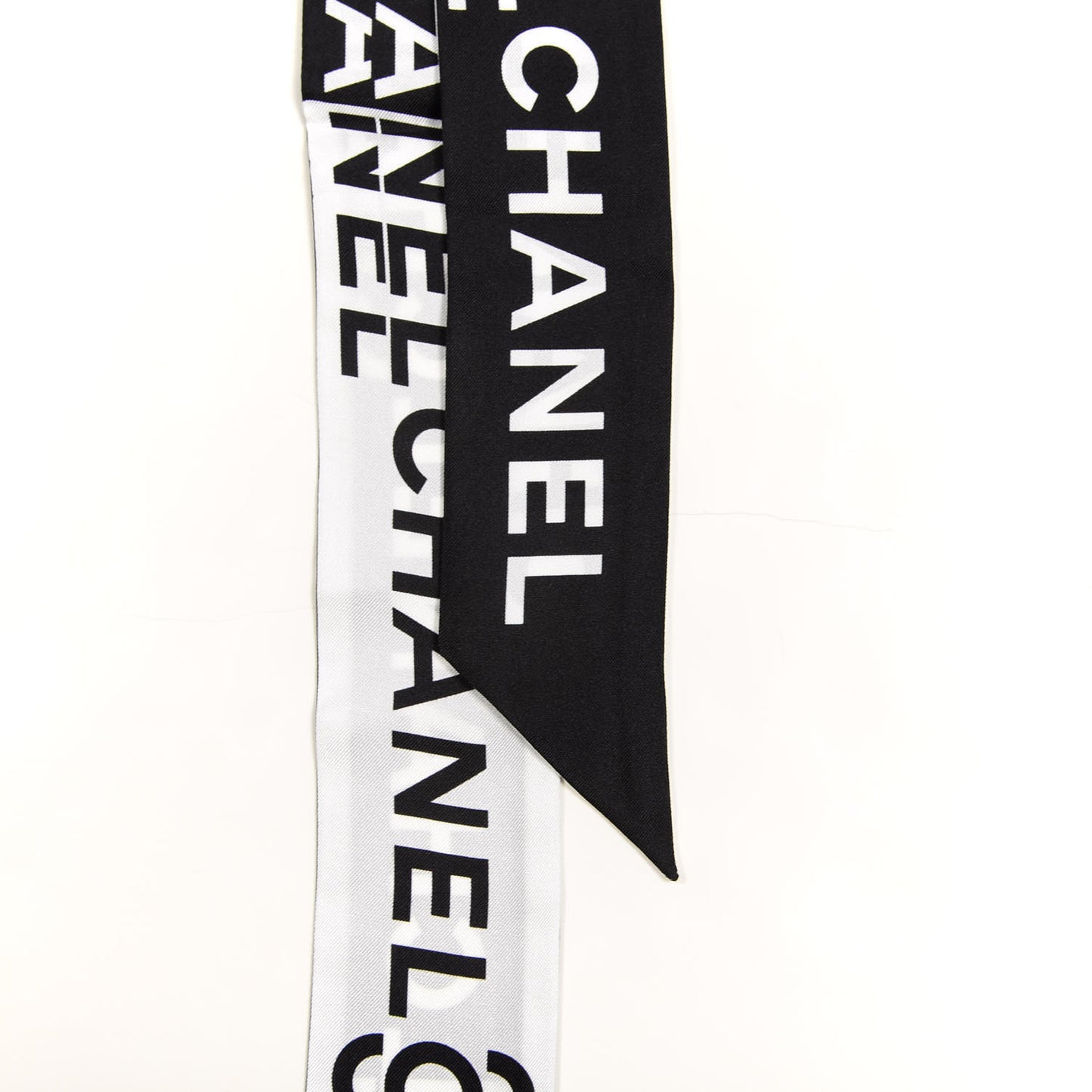 Silk Logo Slim Bandeau Scarf Black White