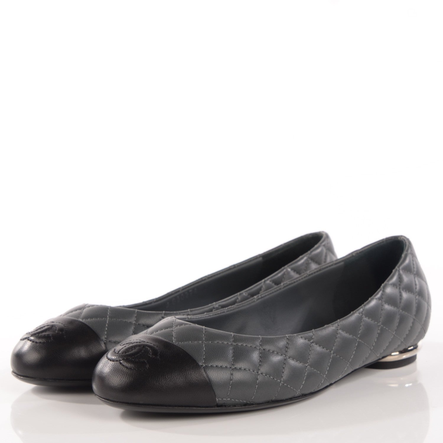 Chanel Lambskin Quilted Cap Toe Ballerina Flats 36 Charcoal Black 3 of 8