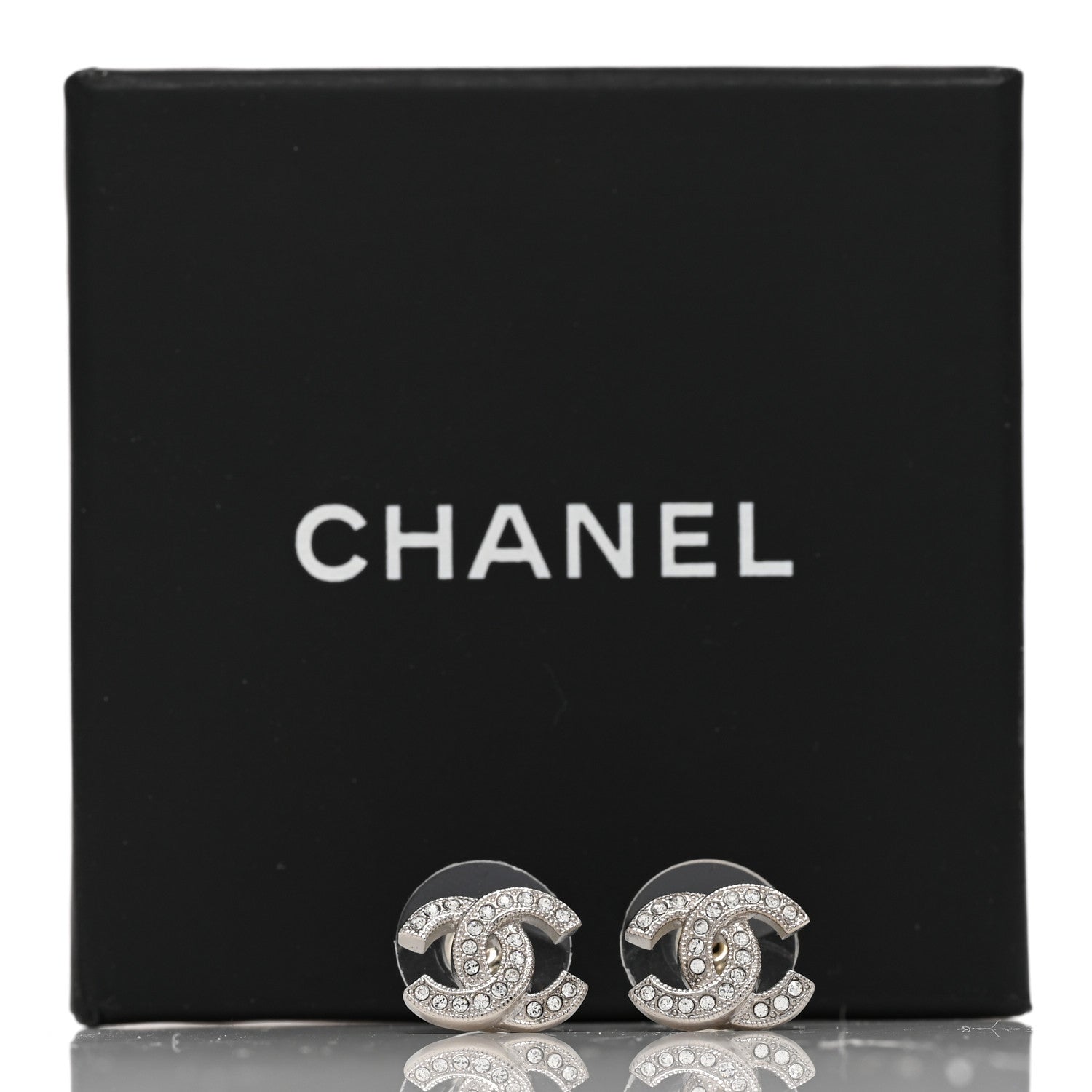 Chanel Crystal CC Earrings Silver 5 of 5