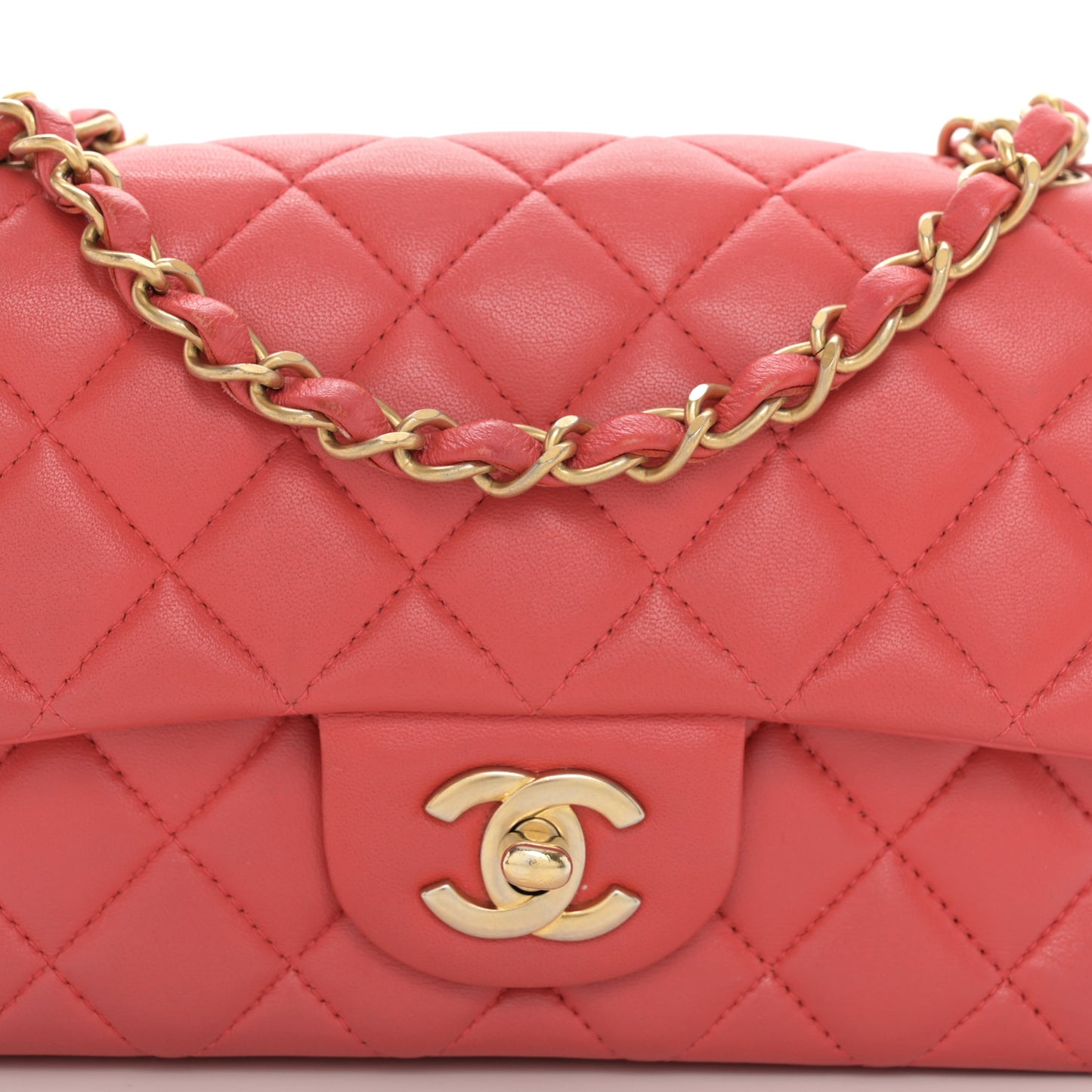 Lambskin Quilted Mini Rectangular Flap Red