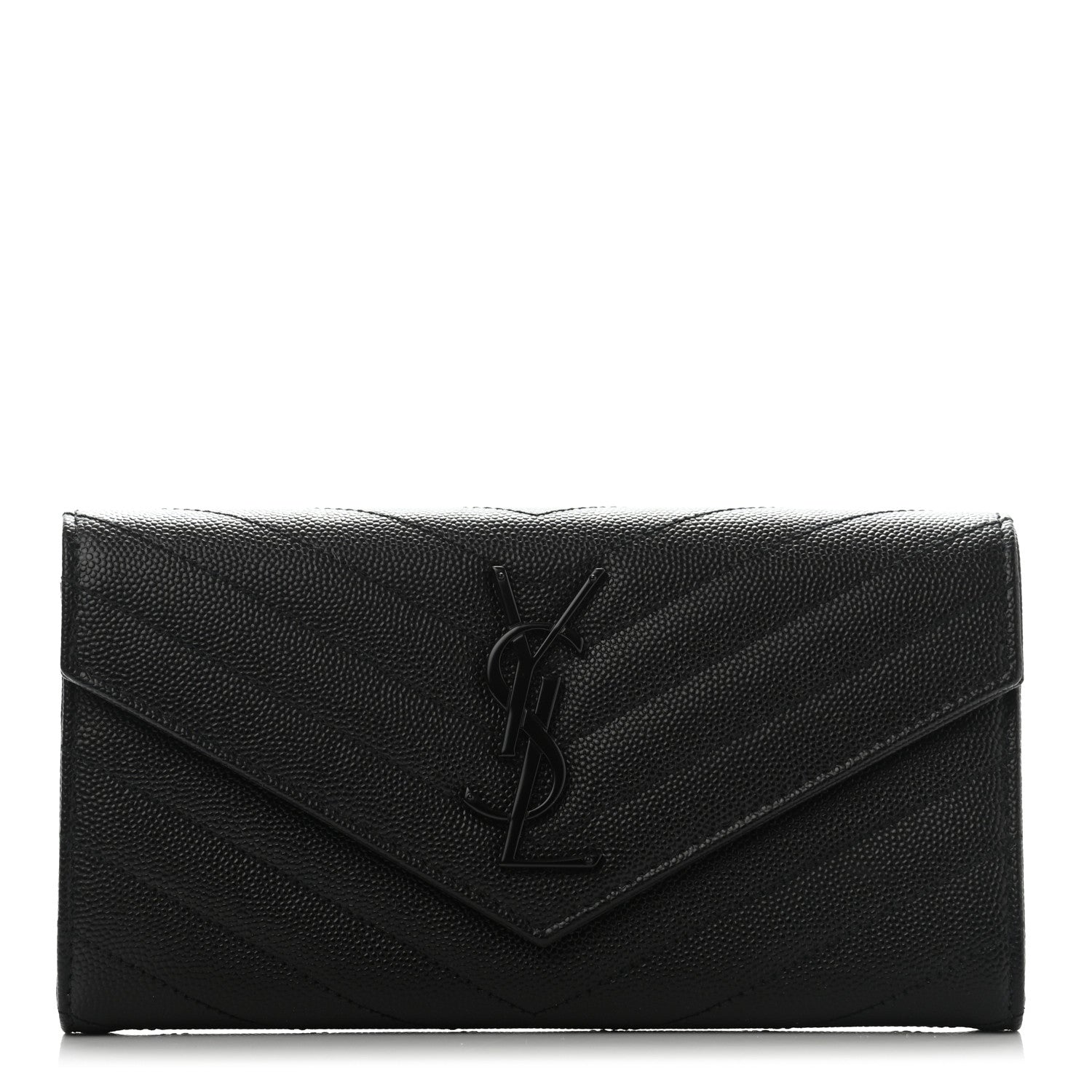 Saint Laurent Grain De Poudre Matelasse Chevron Monogram Flap Wallet Black 1 of 9