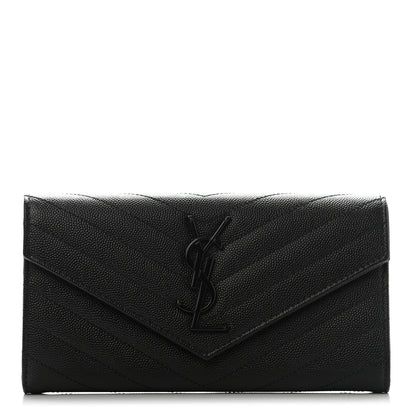 Saint Laurent Grain De Poudre Matelasse Chevron Monogram Flap Wallet Black 1 of 9
