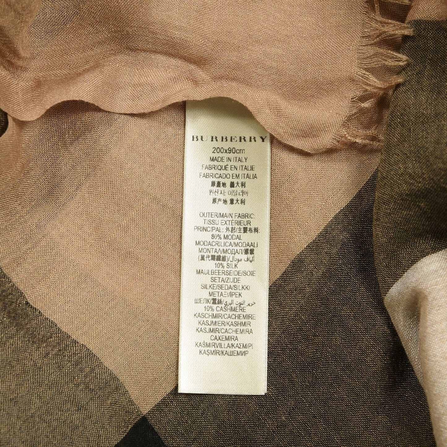 Modal Silk Cashmere Sheer Mega Check Scarf Camel
