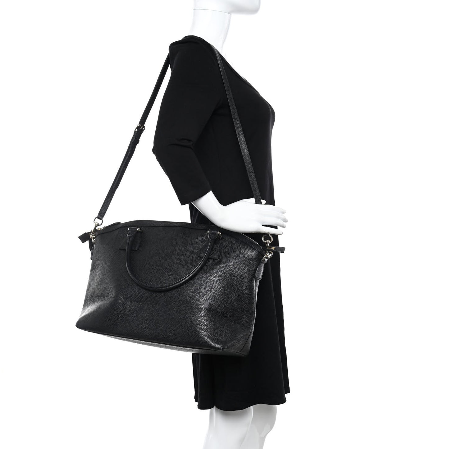 Dollar Calfskin Large GG Charm Dome Satchel Tote Black