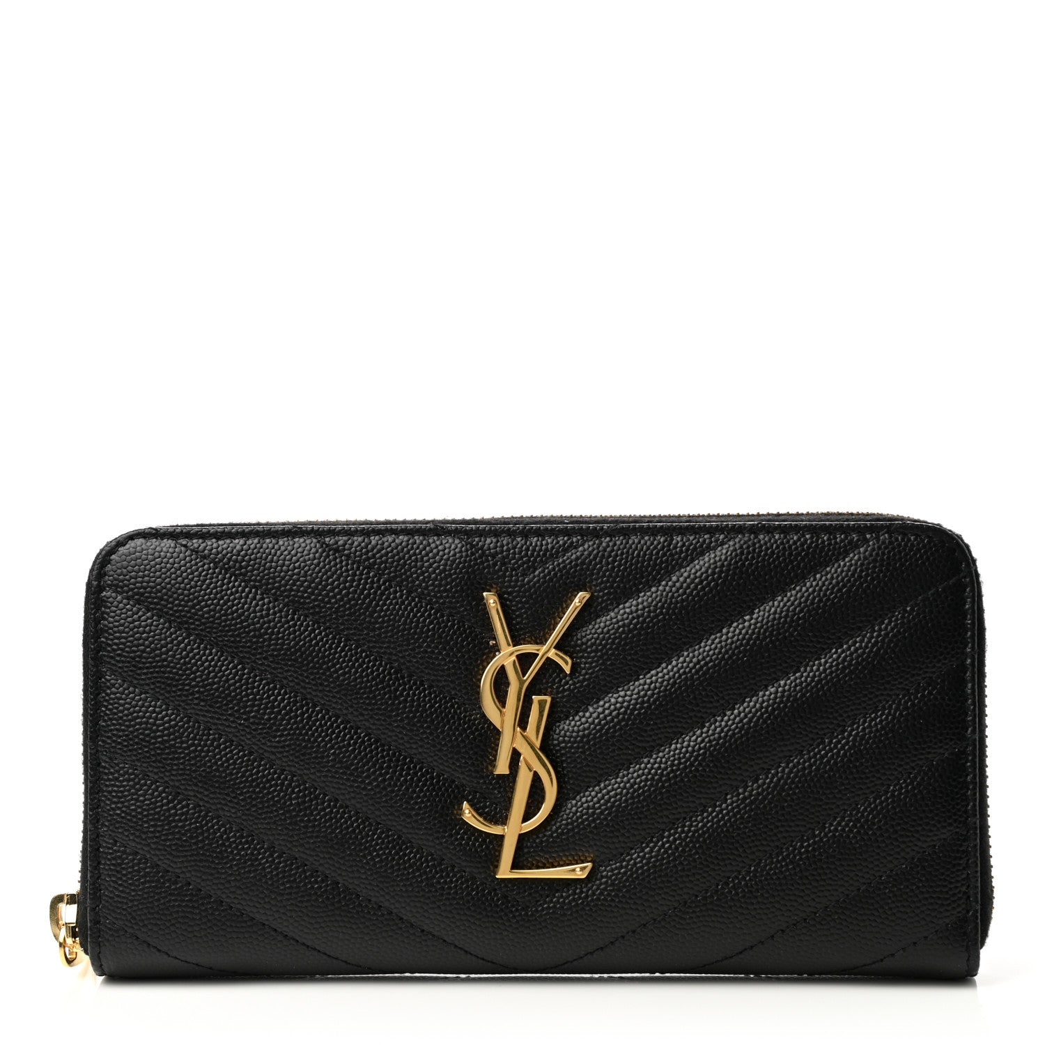Saint Laurent Grain De Poudre Matelasse Chevron Monogram Zip Around Wallet Black 1 of 6