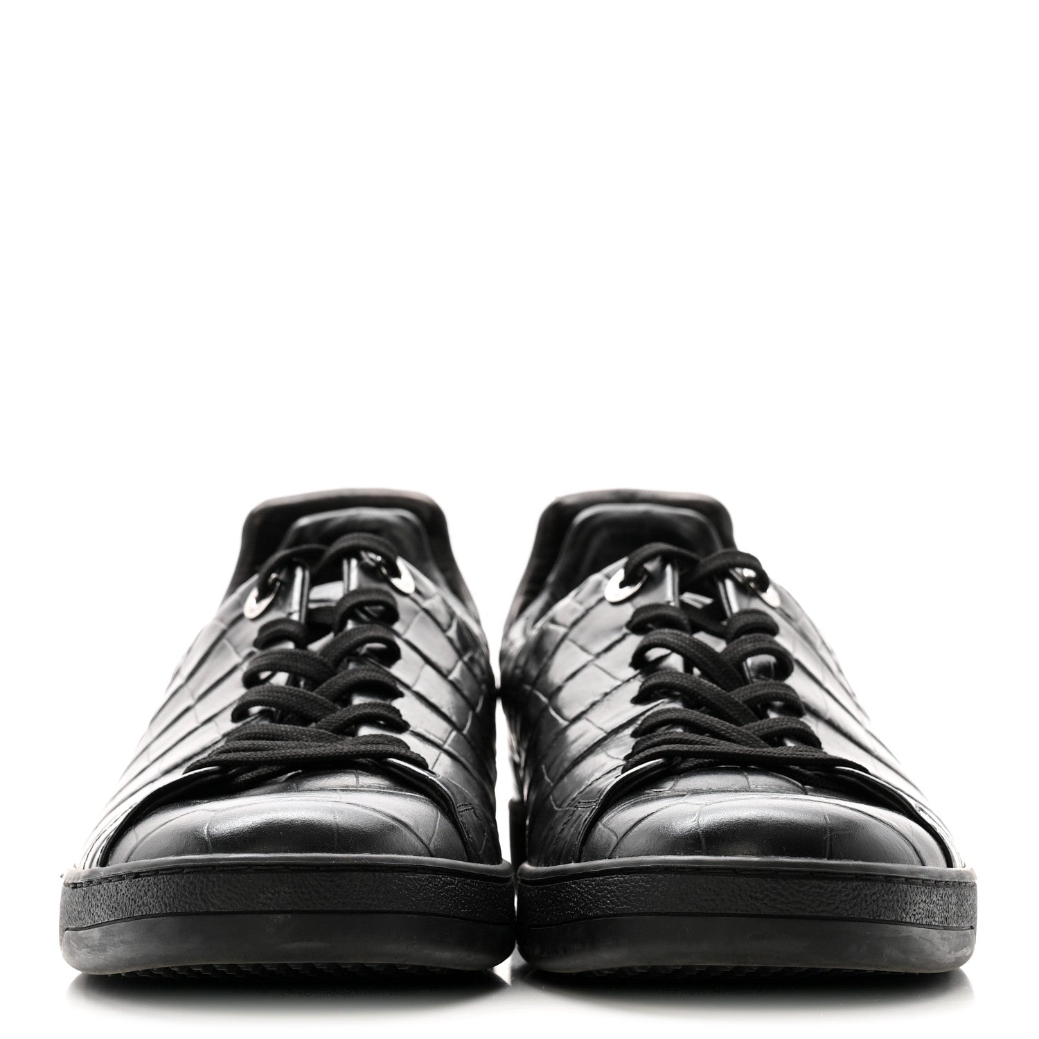 Louis Vuitton Calfskin Crocodile Embossed Frontrow Mens Sneakers 8 Black 4 of 20