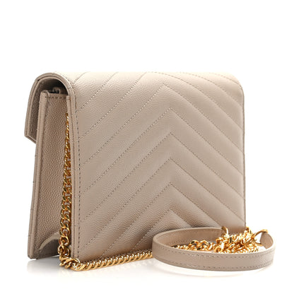 Saint Laurent Grain De Poudre Matelasse Chevron Monogram Envelope Chain Wallet Dark Beige 3 of 9