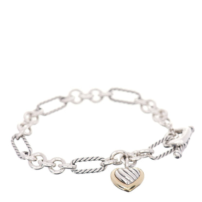 David Yurman Sterling Silver 18K Yellow Gold Cable Heart Charm Bracelet 1 of 4