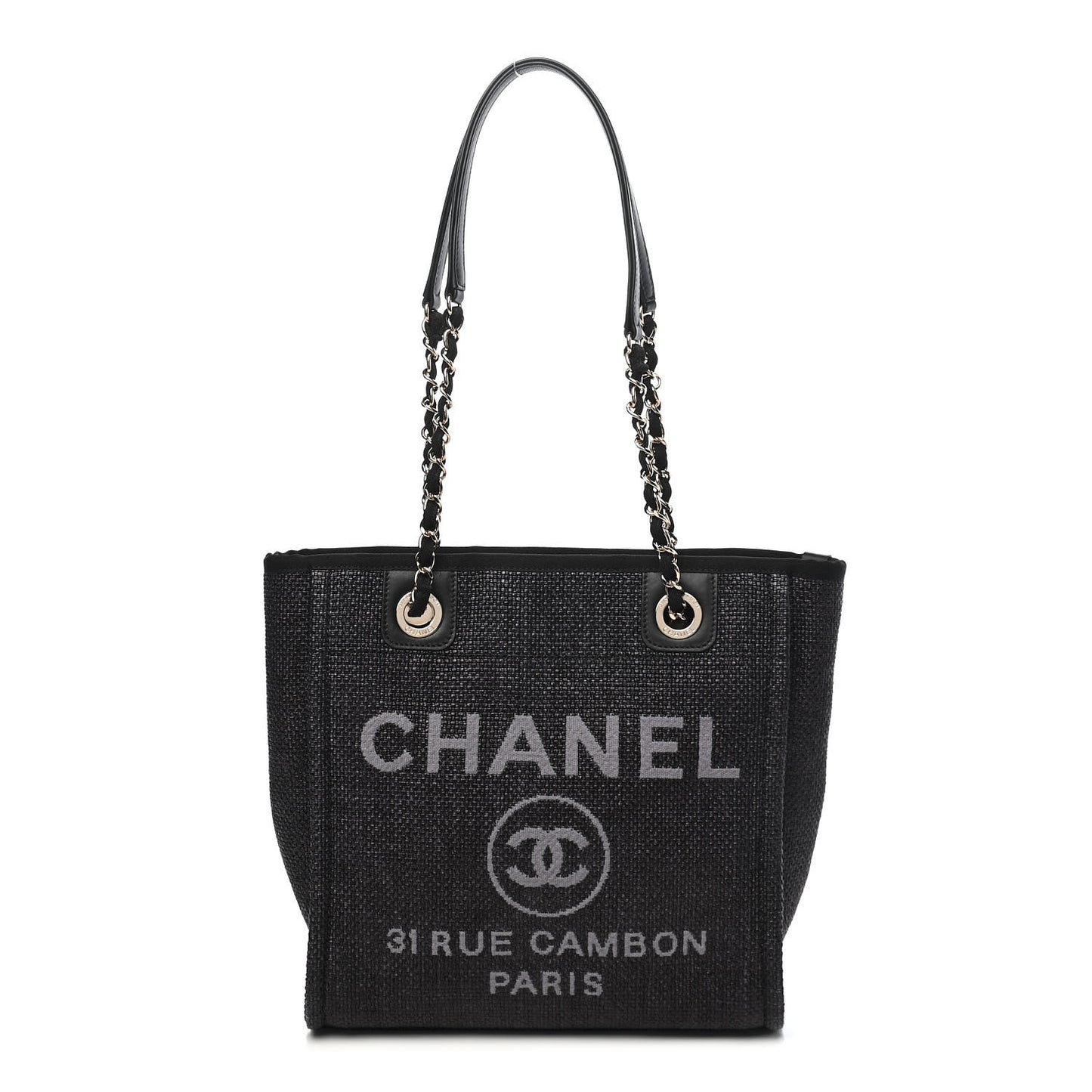 Woven Straw Raffia Mini Deauville Tote Black