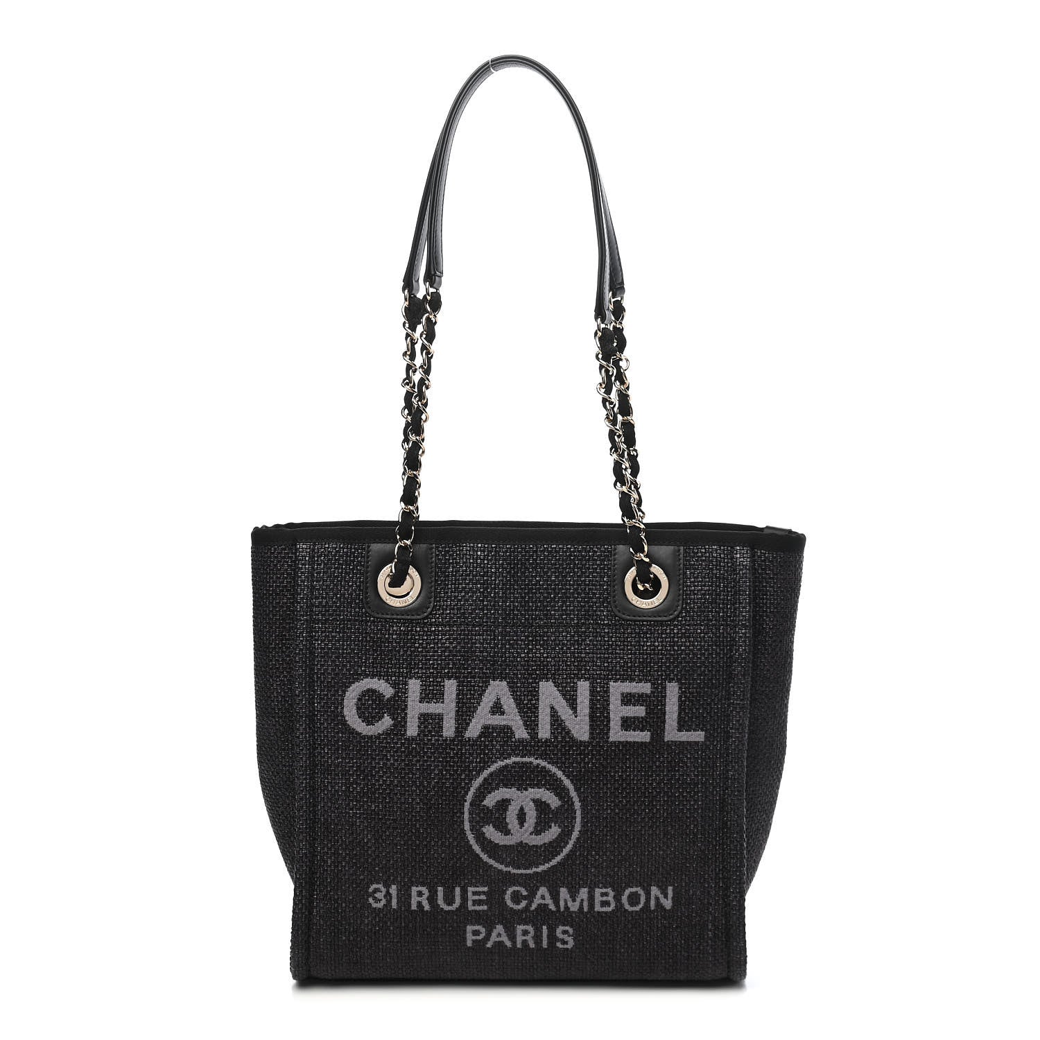 Chanel Woven Straw Raffia Mini Deauville Tote Black 1 of 8