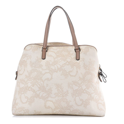 Valentino Garavani Coated Canvas Lace Print Convertible Satchel Sand 1 of 11