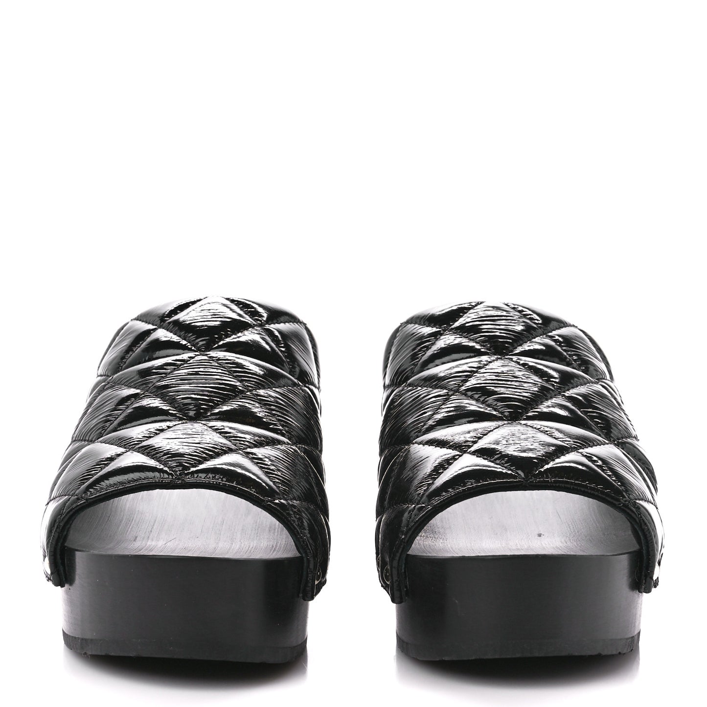 Patent Lambskin Quilted CC Clogs 38 Black