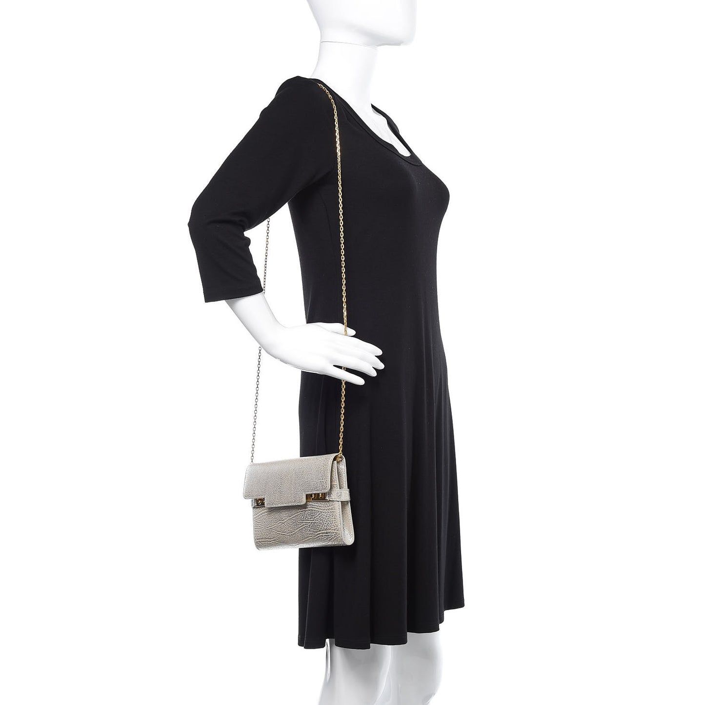 Metallic Crispy Calfskin Tempete Pochette Antique Silver