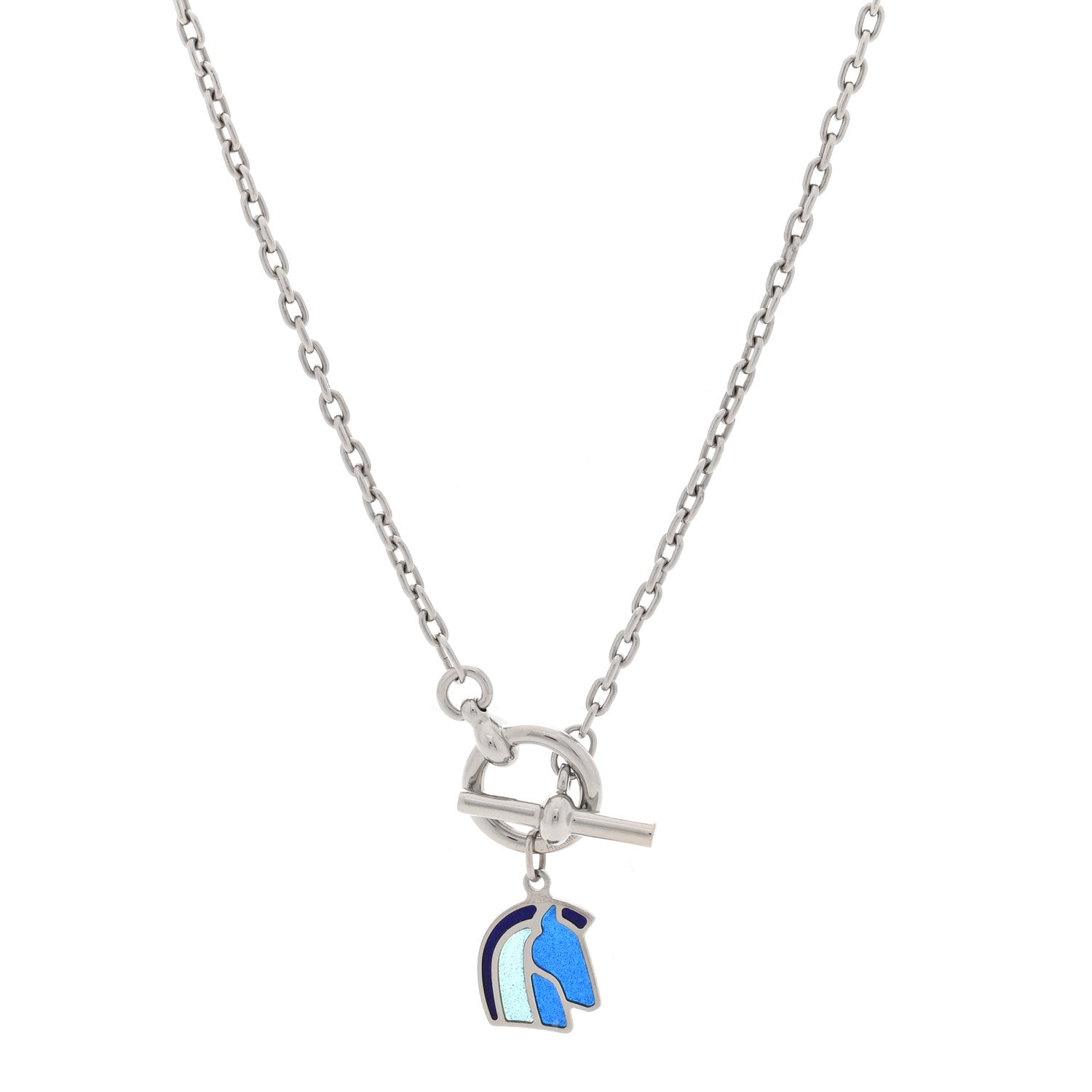 Hermes Palladium Enamel Helios Cheval Necklace Camaïeu De Bleu 1 of 5