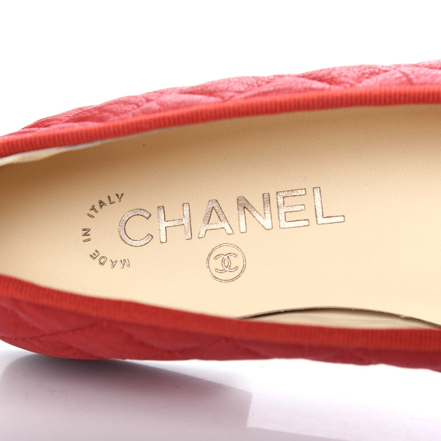 Aged Calfskin Quilted CC Cap Toe Ballerina Flats 36 Red