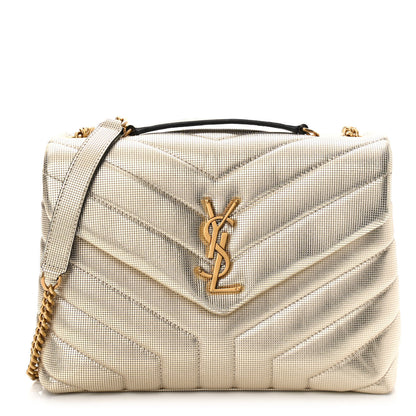 Saint Laurent Metallic Calfskin Y Quilted Small Loulou Monogram Chain Satchel Platino 1 of 10