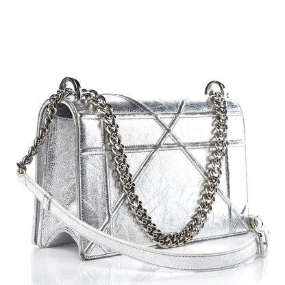 Christian Dior Metallic Crinkled Lambskin Medium Diorama Flap Bag Silver 3 of 13
