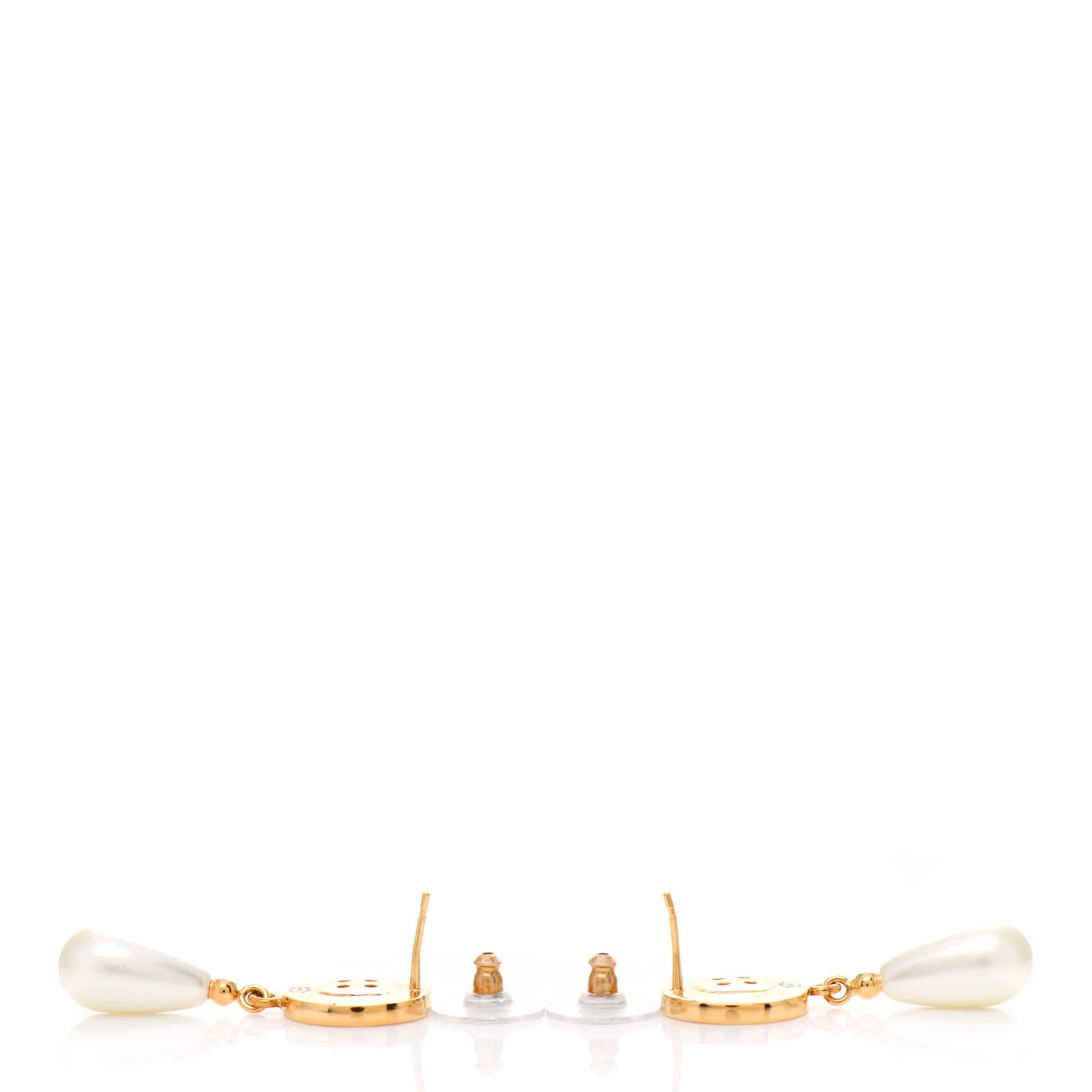 Chanel Metal Pearl Paris Button Drop Earrings Gold 4 of 4