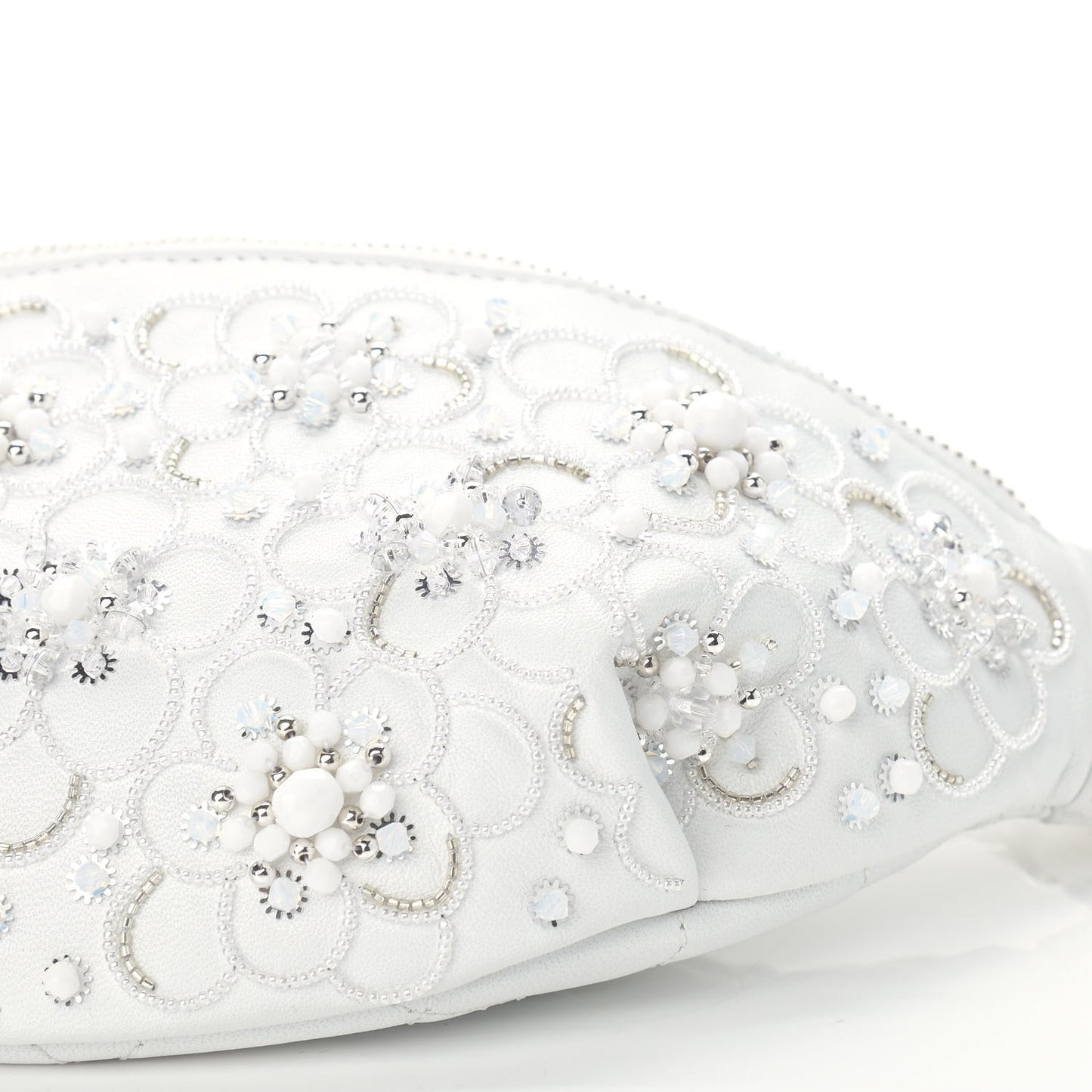 Calfskin Crystal Beads Embellished Belt Bag White