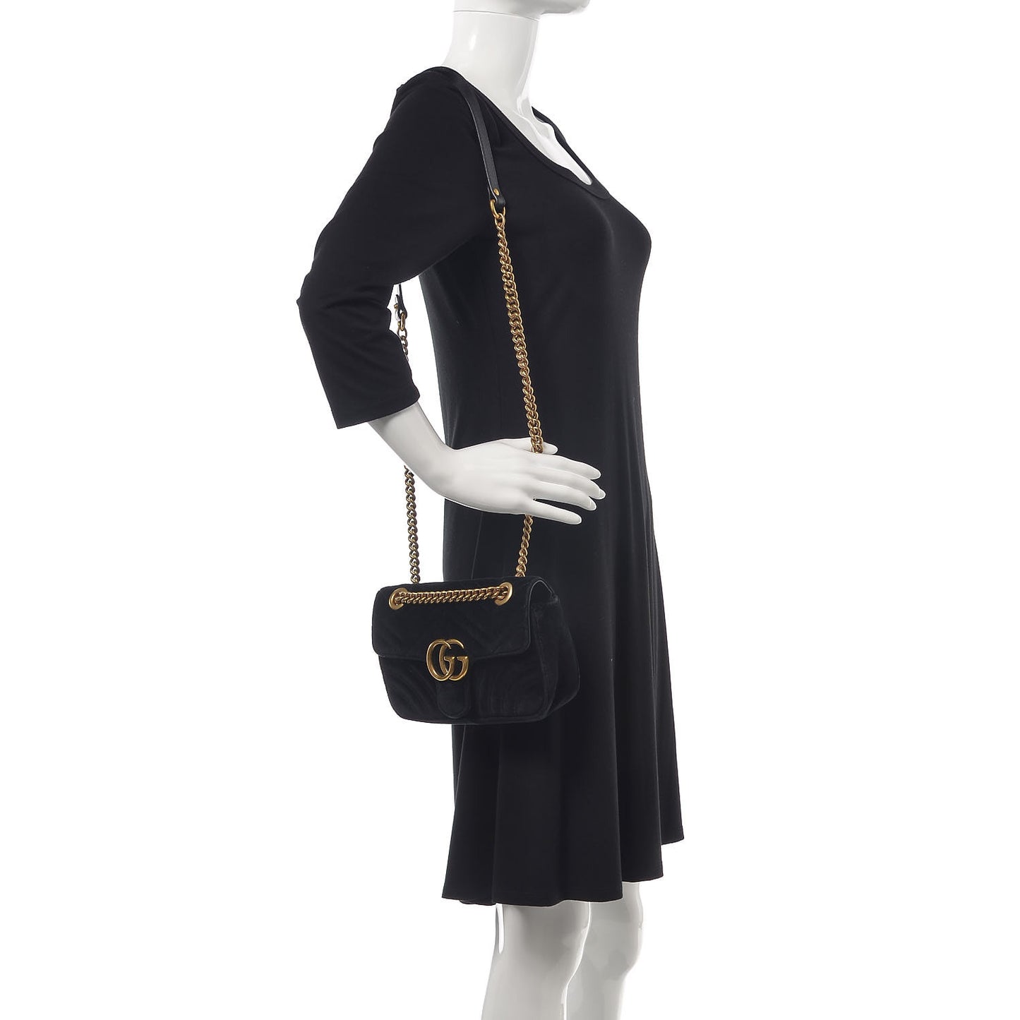 Velvet Matelasse Mini GG Marmont Shoulder Bag Black