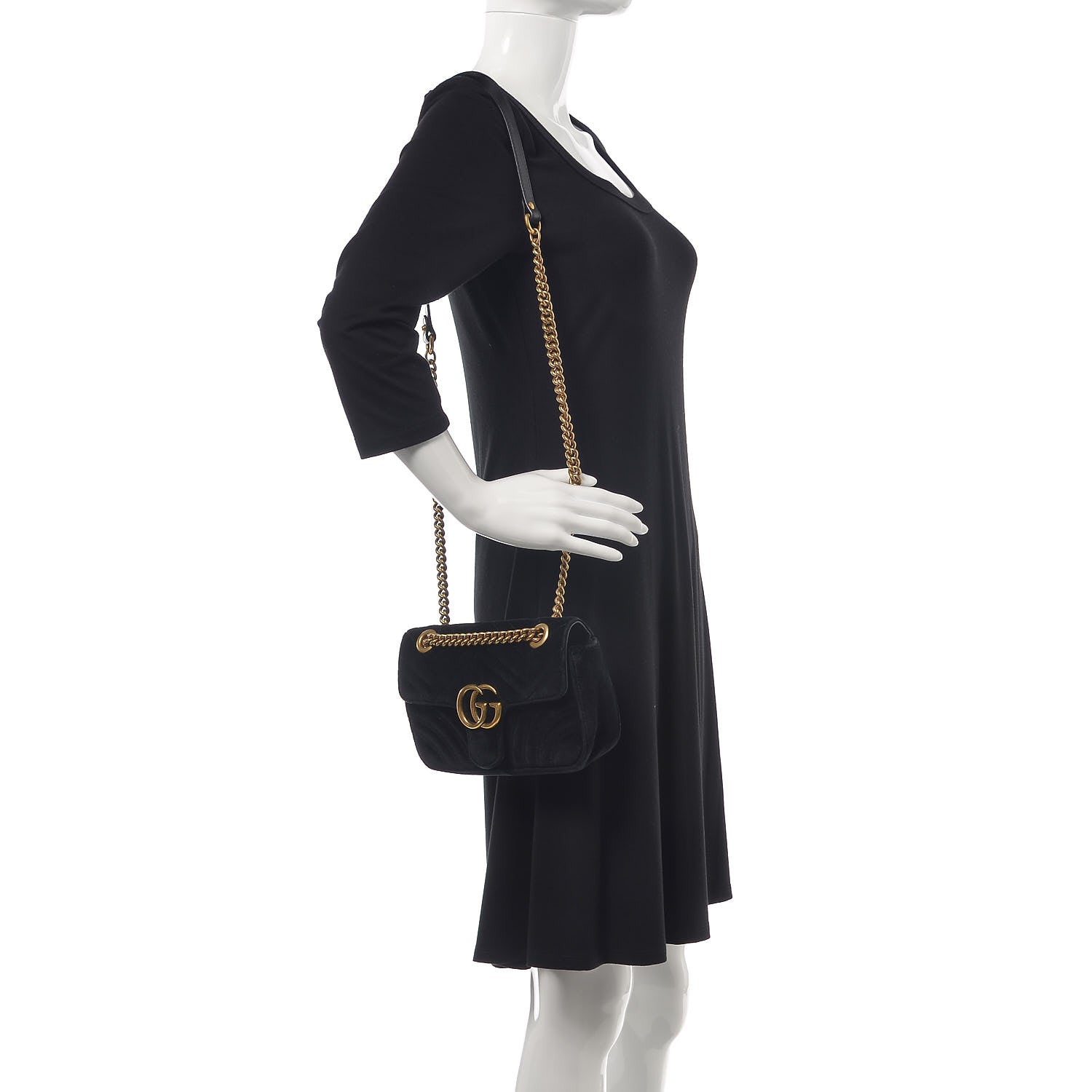 Gucci Velvet Matelasse Mini GG Marmont Shoulder Bag Black 2 of 10