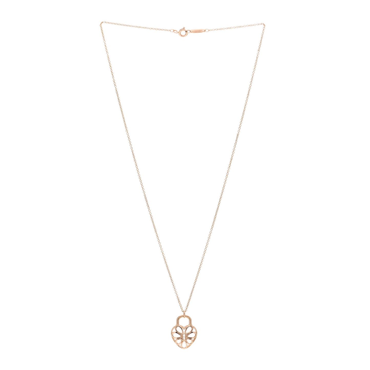 18K Rose Gold Filigree Heart Lock Pendant Necklace