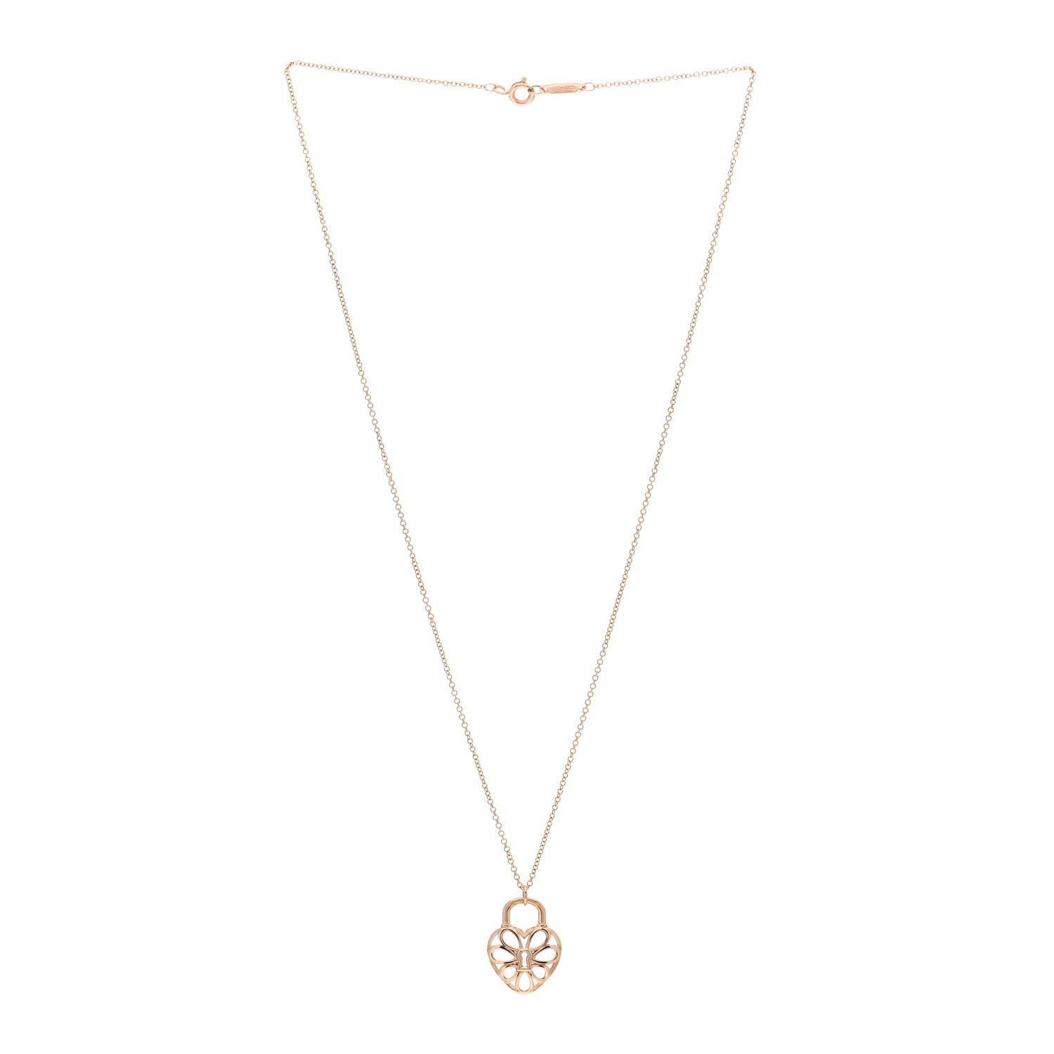 Tiffany 18K Rose Gold Filigree Heart Lock Pendant Necklace 3 of 4