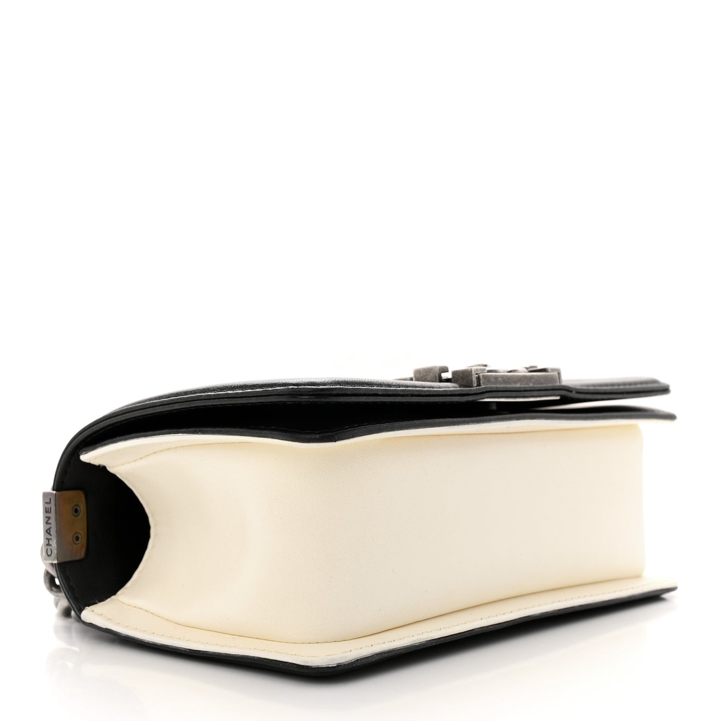 Lambskin Quilted Small Boy Flap Black White