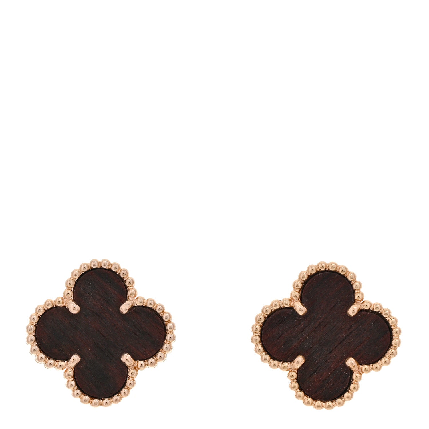 Van Cleef & Arpels 18k Rose Gold Letterwood Vintage Alhambra Earrings 1 of 4