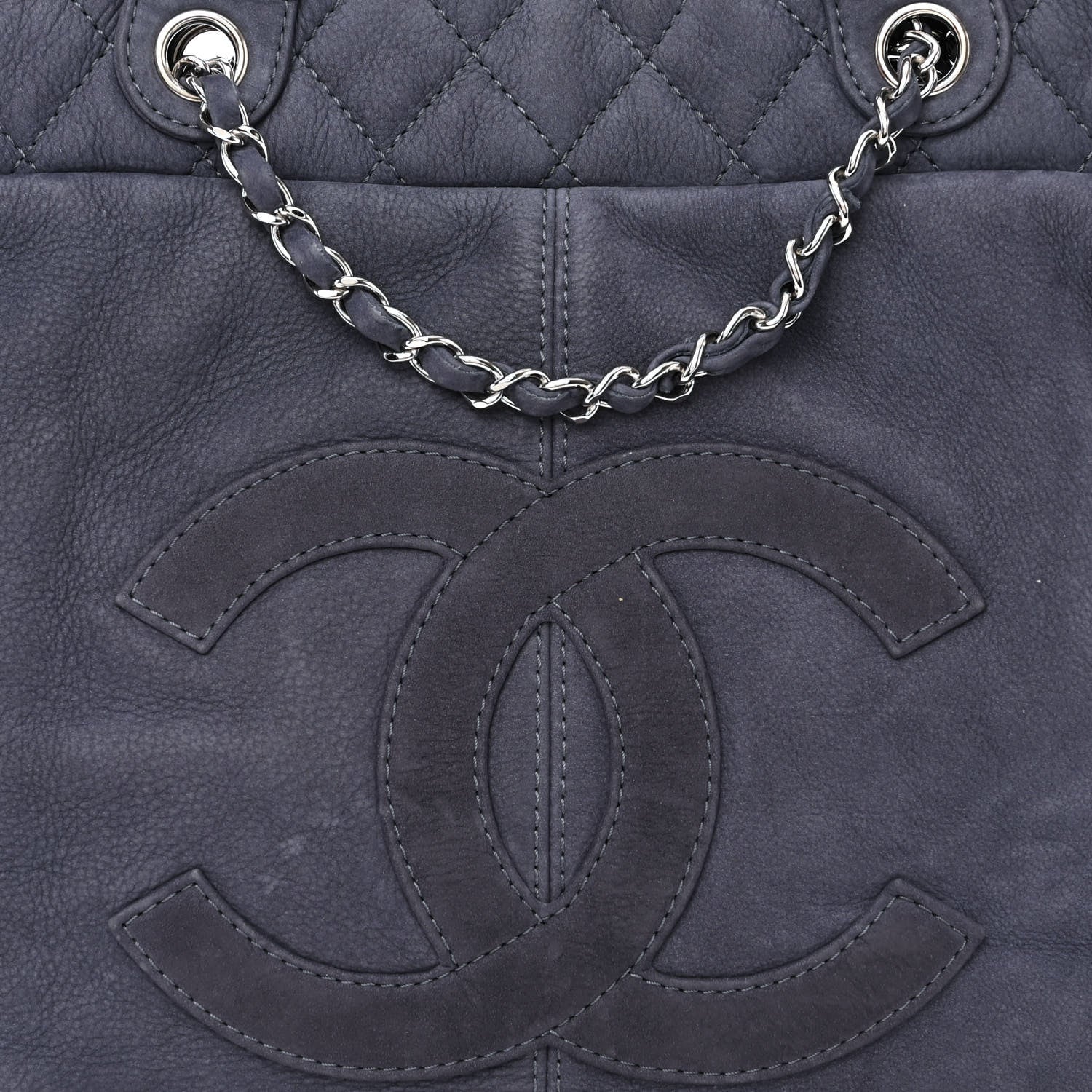 Chanel Nubuck Large Trianon Tote Navy Blue 9 of 11