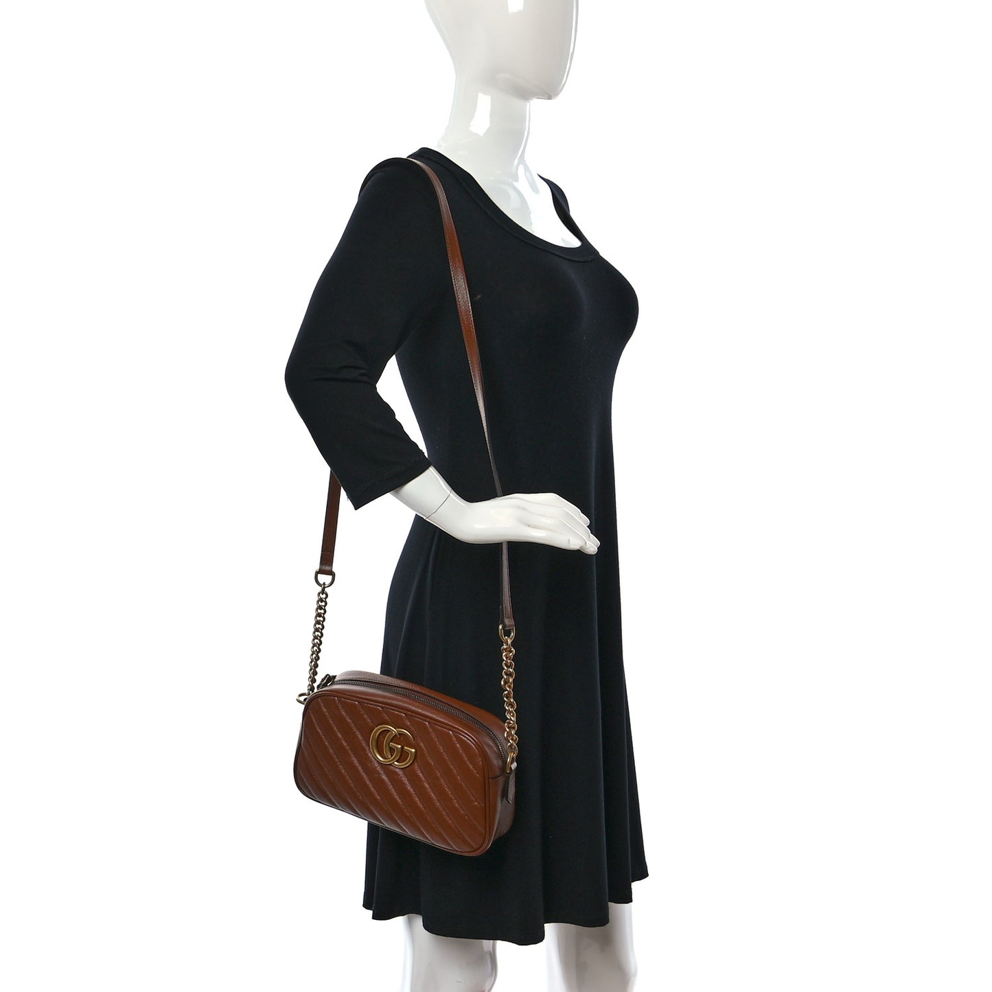 Glazed Calfskin Matelasse Diagonal Small GG Marmont Chain Shoulder Bag Cuir
