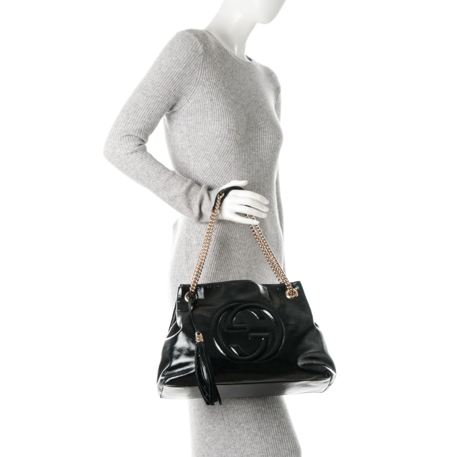 Gucci Patent Medium Soho Chain Shoulder Bag Black 2 of 7