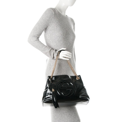 Gucci Patent Medium Soho Chain Shoulder Bag Black 2 of 7