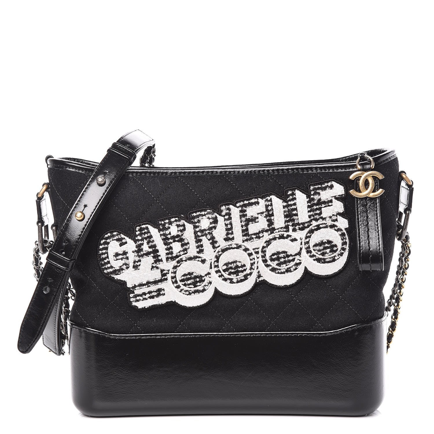 Chanel Felt Calfskin Quilted Medium Gabrielle Hobo Black 1 of 11