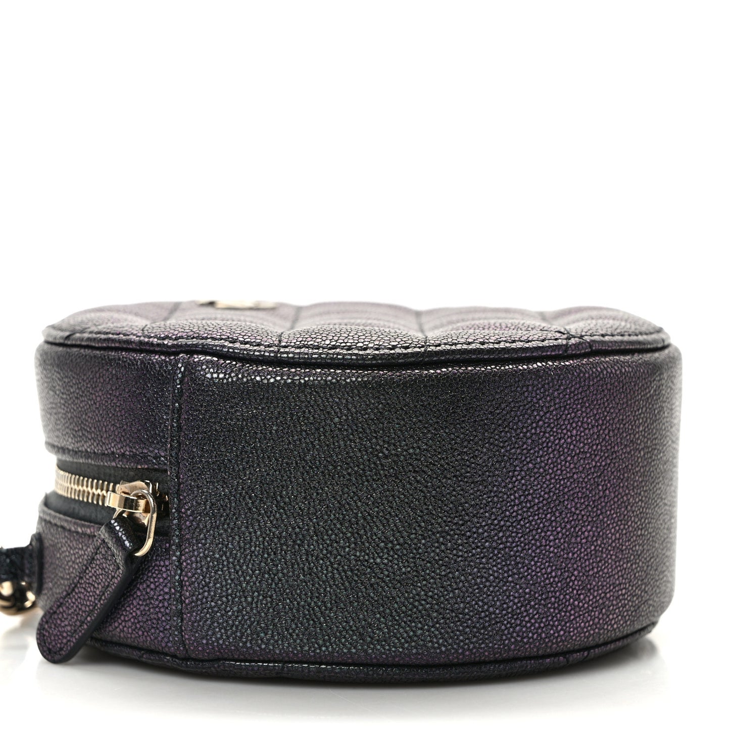 Iridescent Caviar Quilted Round Clutch With Chain Black