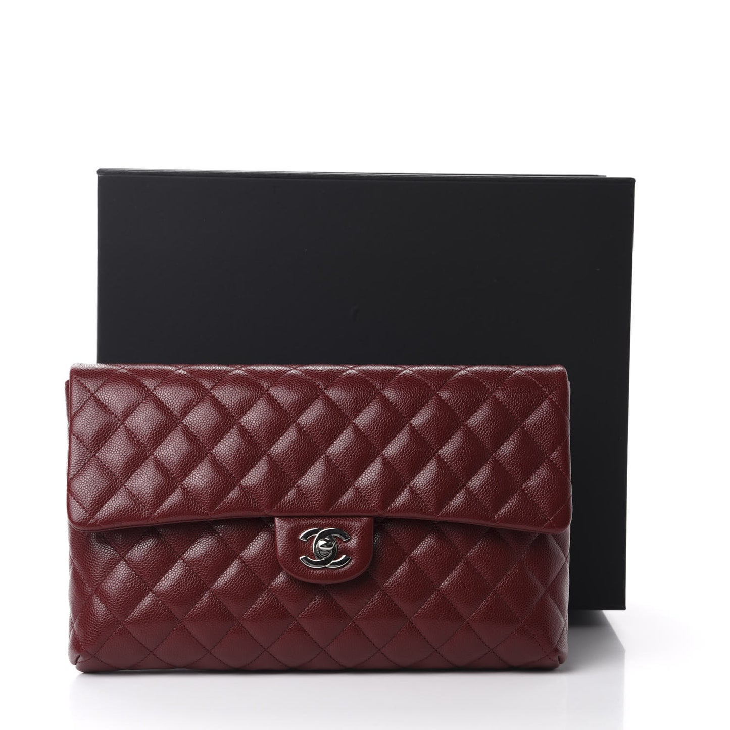 Caviar Quilted Flap Clutch Burgundy