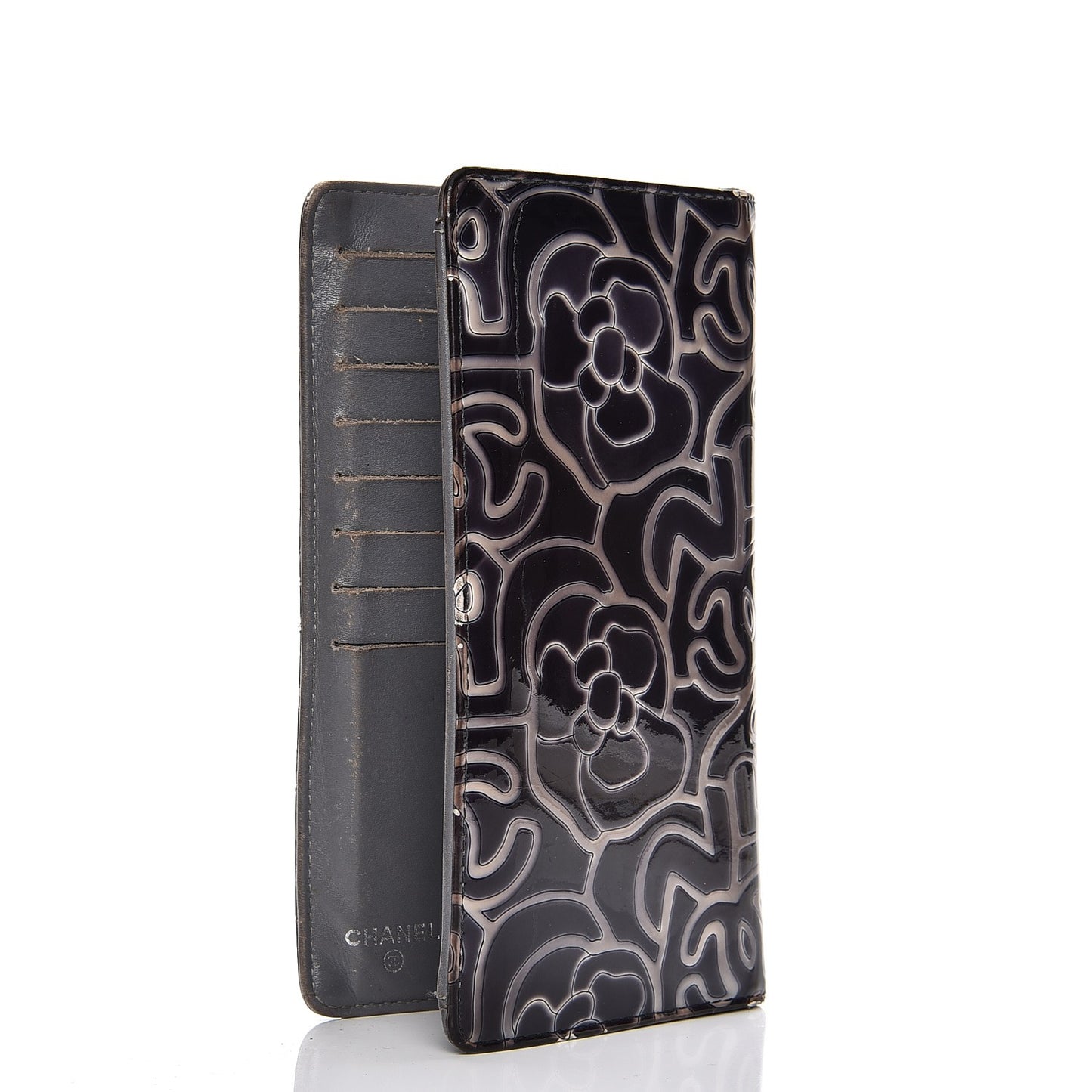Patent Camellia Large Yen Wallet Black