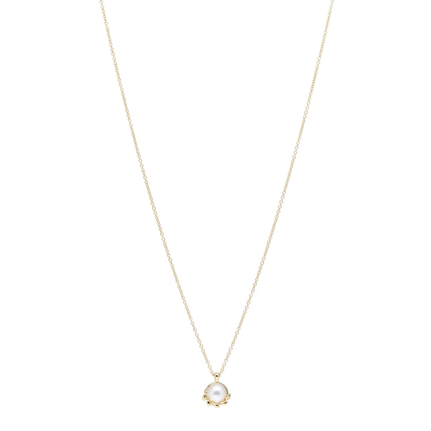 Tiffany 18K Yellow Gold Pearl Paloma Picasso Olive Leaf Pendant Necklace 1 of 4