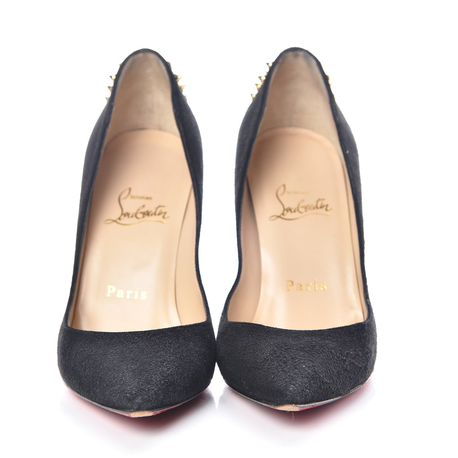 Christian Louboutin Suede Spiked Zappa 100 Pumps 35 Black Gold 2 of 18