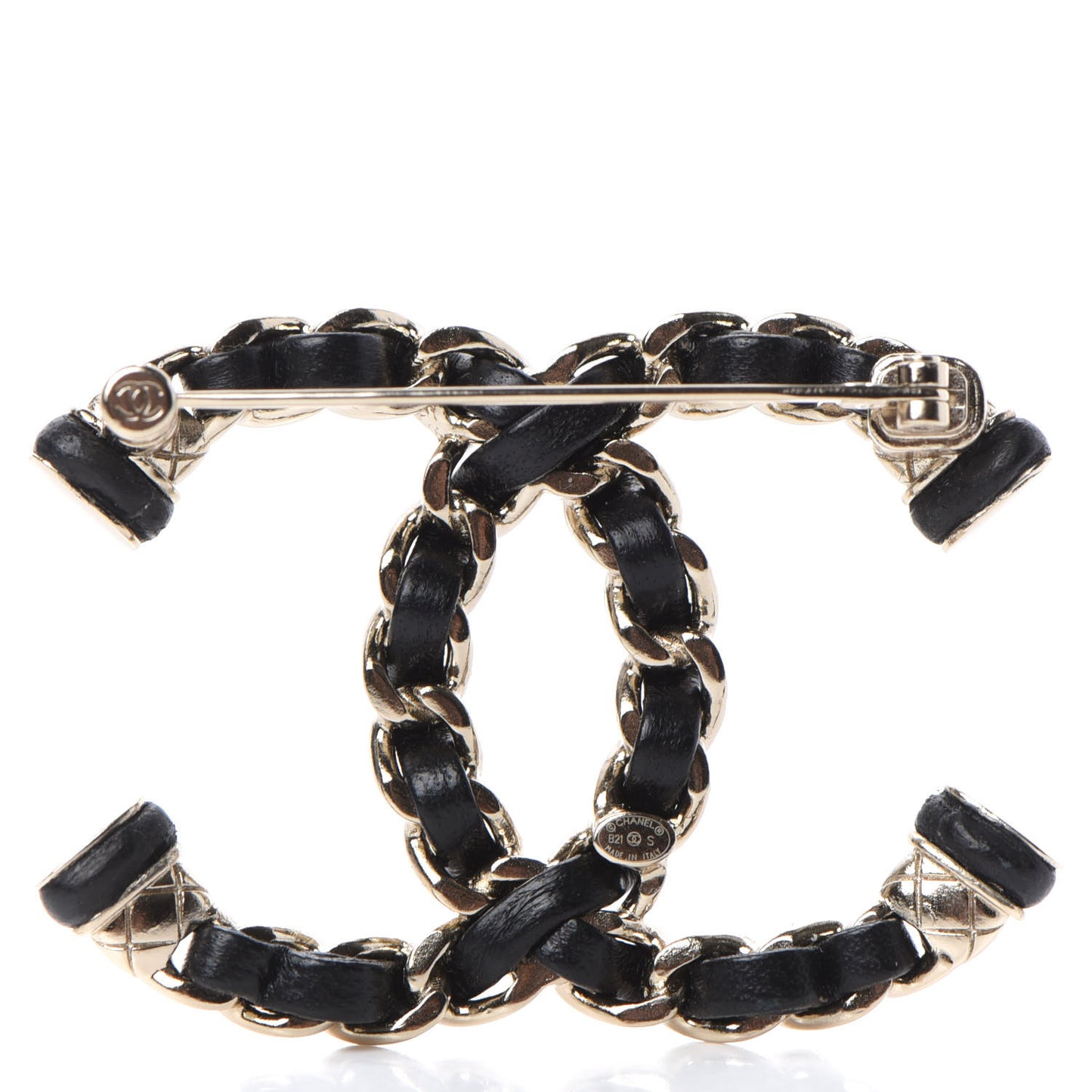 Lambskin Chain CC Brooch Black Gold