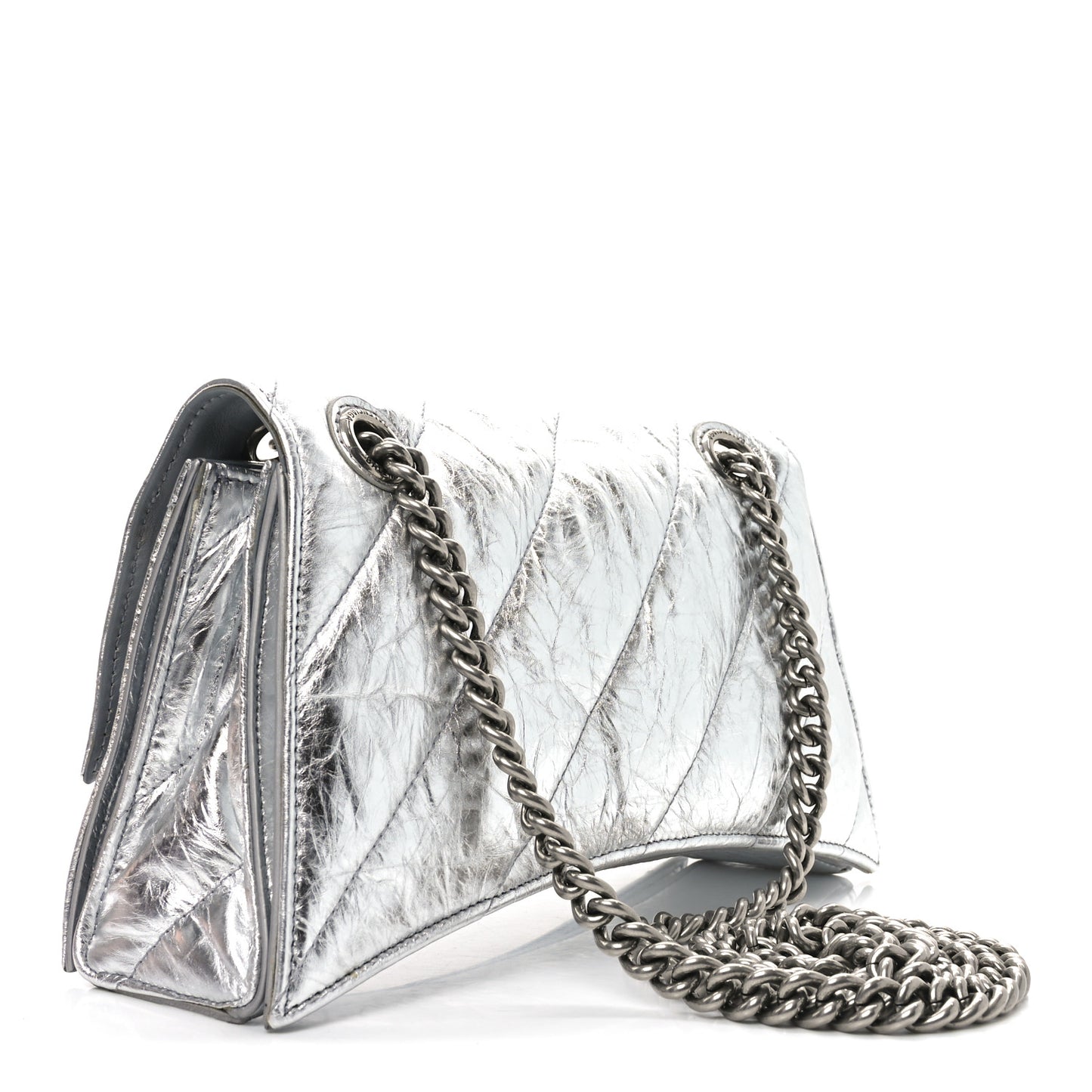 Crushed Calfskin Quilted Small Crush Chain Bag Silver