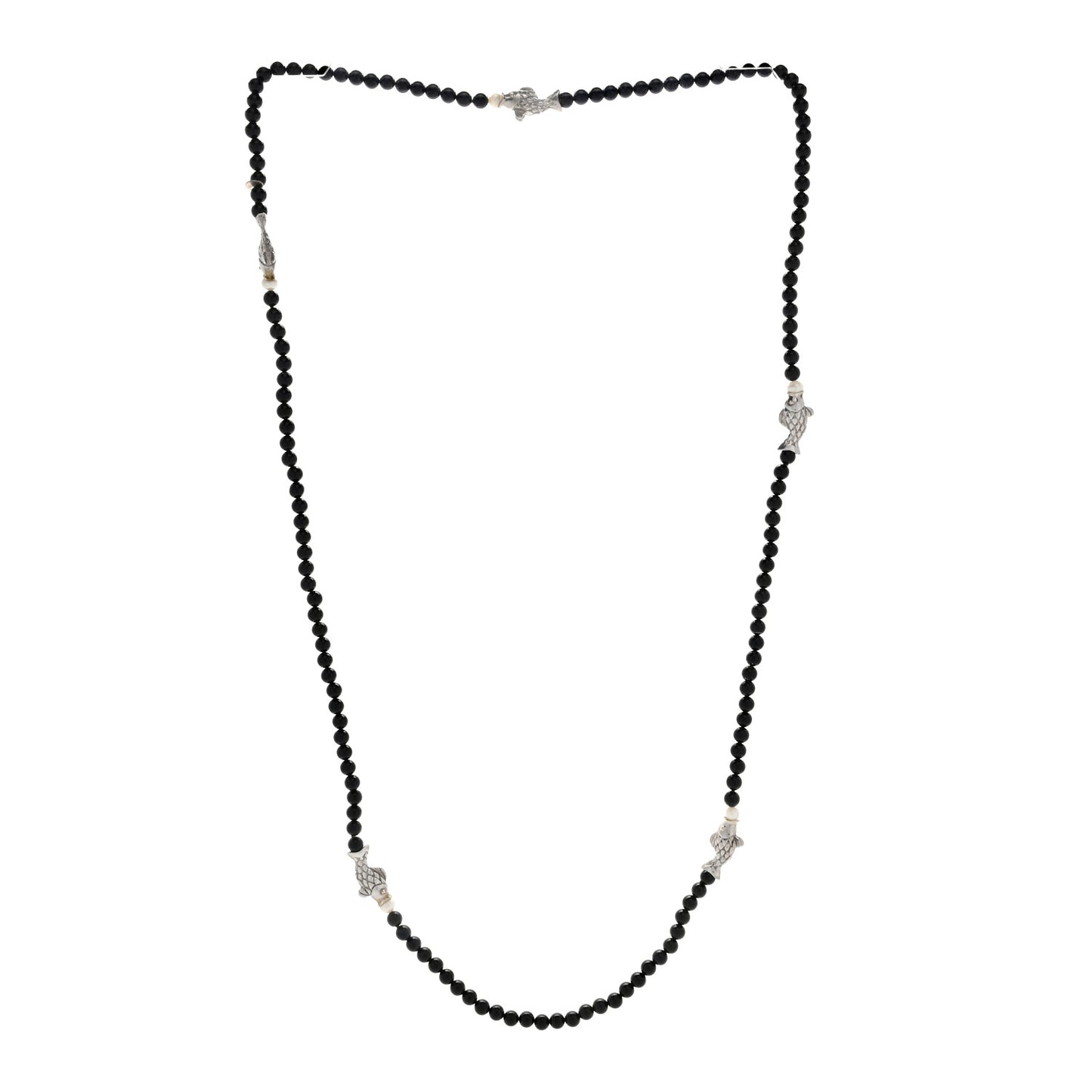 18K Yellow Gold Black Onyx Pearl Fish Bead Necklace