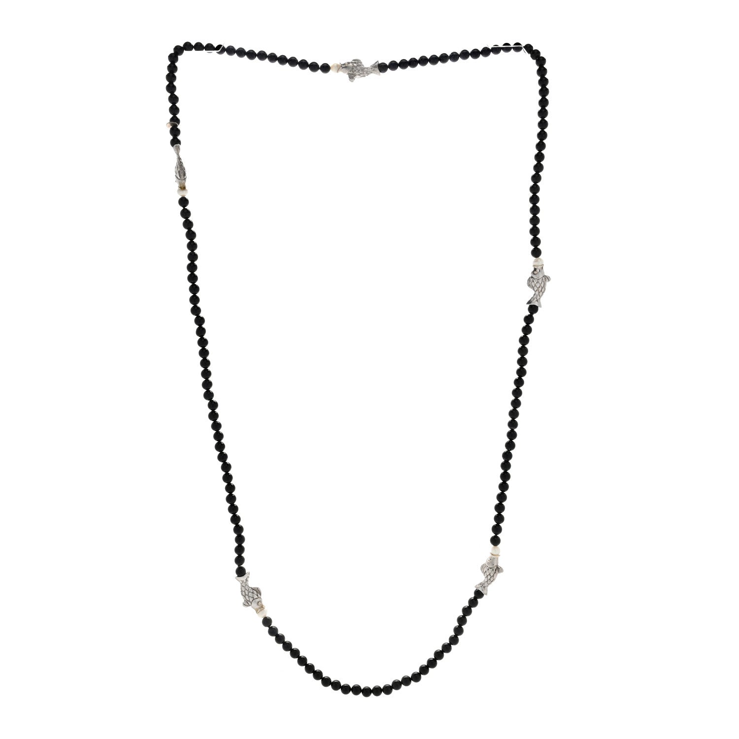 Tiffany 18K Yellow Gold Black Onyx Pearl Fish Bead Necklace 2 of 4