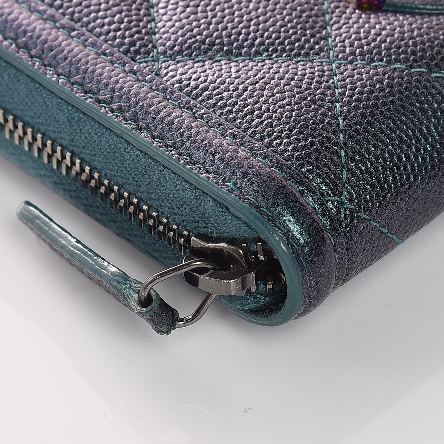 Chanel Iridescent Caviar Quilted Medium Filigree Zip Around Wallet Dark Turquoise 5 of 12