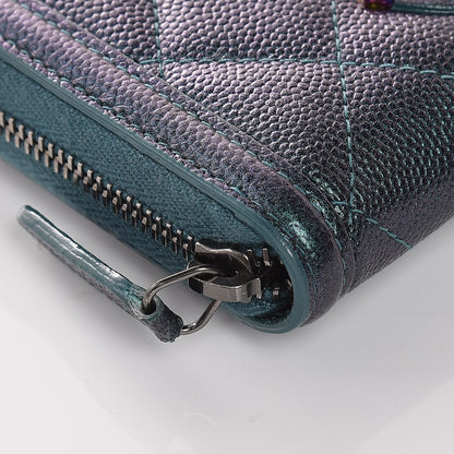 Chanel Iridescent Caviar Quilted Medium Filigree Zip Around Wallet Dark Turquoise 5 of 12